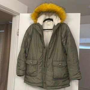 Girls size XL (14/16) faux fur lined coat with attached hood.